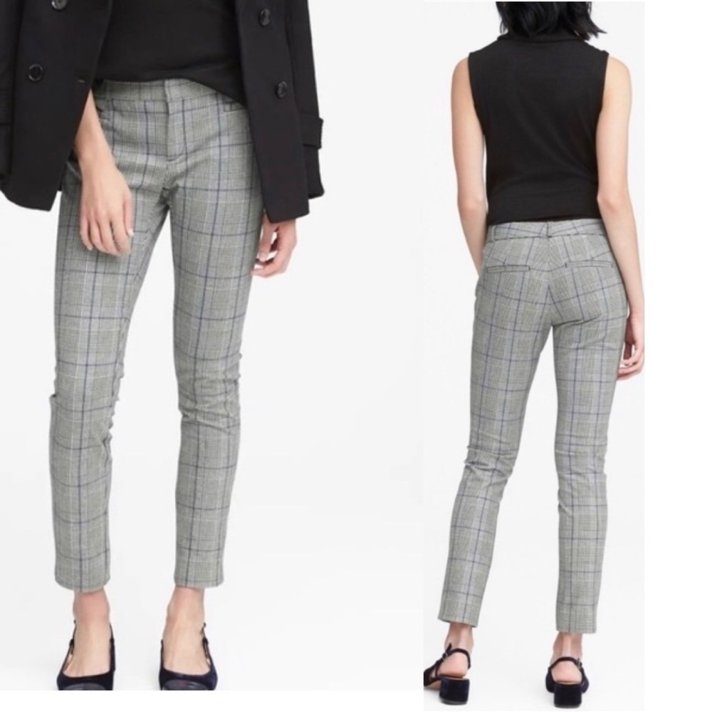 Banana Republic gray blue sloan plaid check ankle pants Sz 6 NWOT
